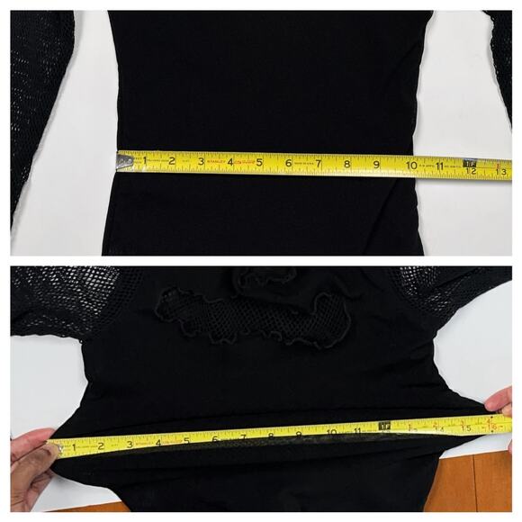 Vintage Raven Gothic Black Mesh Cutout Fishnet Sleeve Top Rave Y2K Euro Goth - Picture 15 of 16